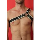 Chest harness "3 stripes", leather, black/white. Slingking™