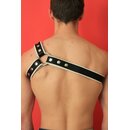 Chest harness "3 stripes", leather, black/white. Slingking™