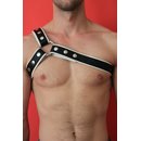 Chest harness 3 stripes, leather, black/white....