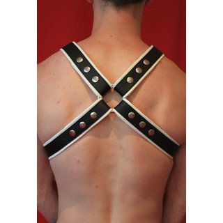 Harness Y-Front, with penis strap, leather, black/white