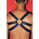 Chest harness "M", exclusive, leather, black/blue. Slingking™
