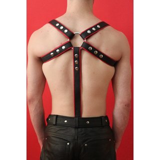 Harness M-Design, Exklusiv, Leder, schwarz/rot