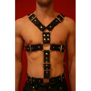 Harness, Y-Front, two in one, leather, black. Slingking&trade;