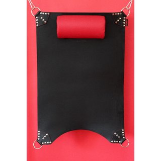 Slingmatte, mit roter Nackenrolle und Rundbogen. Leder, schwarz. Slingking™
