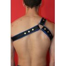 "3 Stripes" chest harness, leather, black/blue. Slingking™