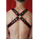 Harness "Y-Front", mit Penisriemen, Leder, schwarz/rot. Slingking™