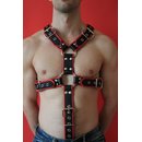 Harness Y-Front, with penis strap, leather, black/red....