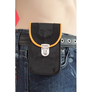 Gürteltasche, Smartphone Tasche, Leder, schwarz / gelb