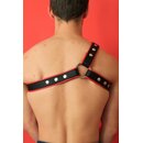 Chest harness "3 stripes", leather, black/red....