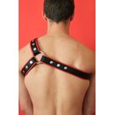 Chest harness "3 stripes", leather, black/red. Slingking™