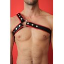 Chest harness 3 stripes, leather, black/red....