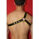 Brustharness "3 Streifen", Leder, schwarz/gelb. Slingking™
