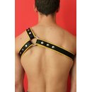 Brustharness "3 Streifen", Leder, schwarz/gelb. Slingking™