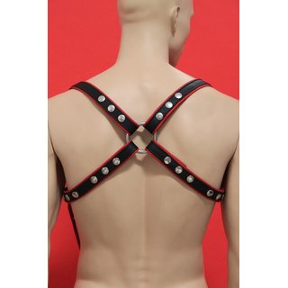Harness V-Style, Leder, schwarz/rot