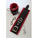 Handfessel, abschließbar, gepolstert, Leder, schwarz / rot