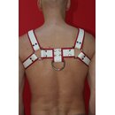 Chest harness "Bulldog", leather, white/red....
