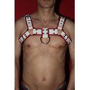 Chest harness Bulldog, leather, white/red. Slingking&trade;