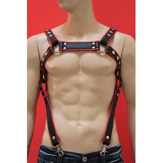 Brustharness Bulldog, Suspender, Leder, schwarz/rot