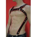 Bulldog harness, "Suspender", leather, black/red. Slingking™