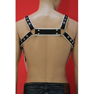 Bulldog harness, Suspender, leather, black/white. Slingking&trade;