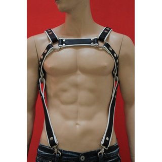 Bulldog harness, Suspender, leather, black/white
