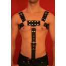 Chest harness Bulldog II with penis strap, leather, black