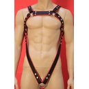 Bulldog harness, V-Style, leather, black/red....
