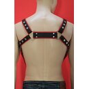 Bulldog harness, "V-Style", leather, black/red. Slingking™