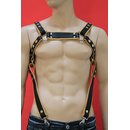 Bulldog chest harness, Suspender, leather, black/yellow