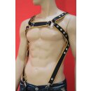 Bulldog harness, "Suspender", leather, black/yellow. Slingking™