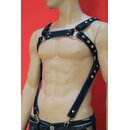 Bulldog harness, "Suspender", leather, black/blue. Slingking™