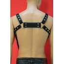 Bulldog harness, "Suspender", leather, black/blue. Slingking™