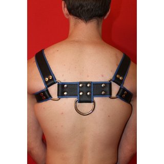 Harness Bulldog II with penis strap, leather, black/blue