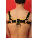 Harness "Bulldog II" with penis strap, leather, black/yellow. Slingking™