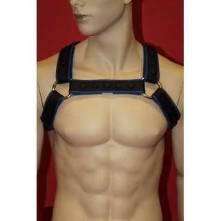 Harness "Bulldogcross", leather, black/blue. Slingking™