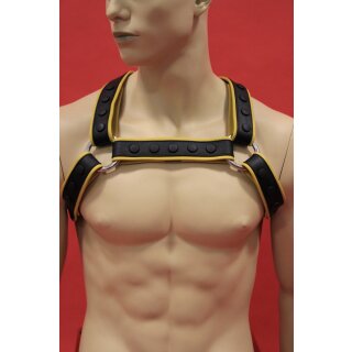 Harness "Bulldogcross", Leder, schwarz/gelb S-M