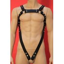 Bulldog chest harness, V-Style, leather, black L-XL