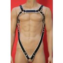 Bulldog chest harness, "V-Style", leather, black/white S-M