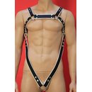 Bulldog chest harness, V-Style, leather, black/white L-XL
