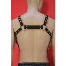 Bulldog chest harness, "V-Style", leather, black/yellow L-XL