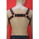 Bulldog chest harness, "Suspender", leather, black/red S-M