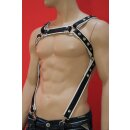 Bulldog chest harness, "Suspender", leather, black/white S-M