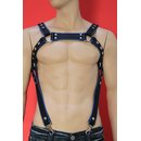 Harness Bulldog, Suspender, Leder, schwarz/blau L-XL