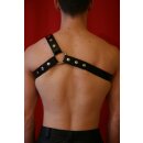 Chest harness "3 stripes", Exclusive, leather, black S-M
