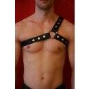 Chest harness "3 stripes", Exclusive, leather, black L-XL