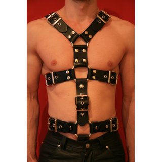 Harness Y-Front, two in one, leather, black. Slingking&trade;