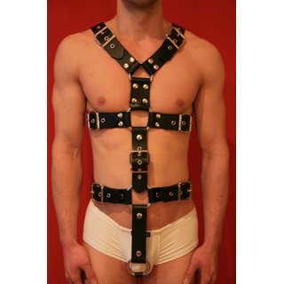 Harness Y-Front, two in one, leather, black