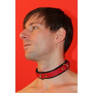 Leder Halsfessel / Fessel Halsband, schmal, schwarz / rot