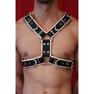Harness Y-Front, leather, black/white. Slingking&trade;