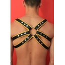 Chest harness "M", exclusive, leather, black/yellow. Slingking™